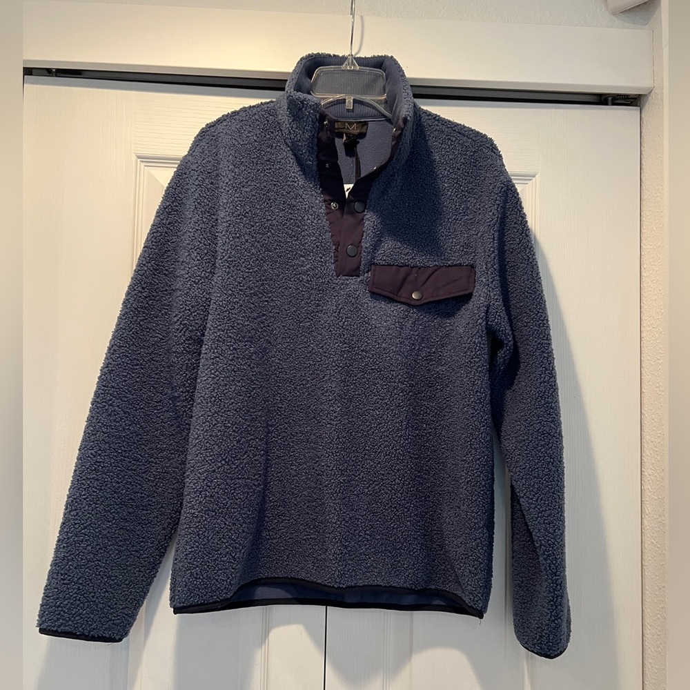 Magaschoni 1/4 snap navy blue Sherpa fleece lined pullover size S (NWT)